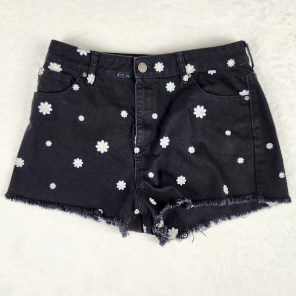PacSun Pants - PacSun Daisy Embroidery High Rise Denim Festival Shorts Size 28 Black